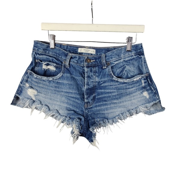 Abercrombie & Fitch Button Fly Festival Distressed Denim Shorts Womens Size 30 - Picture 1 of 10